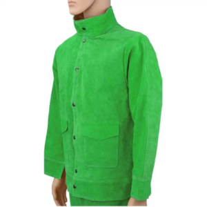 Veste de soudeur en cuir de vachette à col montant, protection industrielle du corps en cuir pour soudeurs, veste de construction - Product Image 3