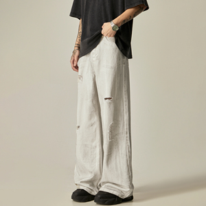 Mens Distressed Denim Pants Ripped Jeans Casual Streetwear Fashion Trousers with Comfortable Fit for Everyday Wear - Product Image 3