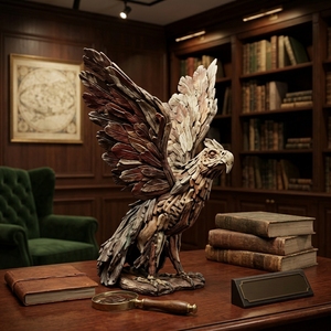 Handcrafted <b>wooden</b> eagle sculpture <b>rustic</b> teak driftwood bird animal statue wings spread floor accent decoration unit setup nows - Product Image 4