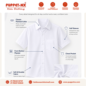 Chemise à manches courtes pour garçons, uniforme scolaire primaire Puppetnx, qualité supérieure, tissu polyester/coton blanc - Product Image 6