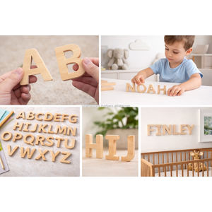 Letras del Alfabeto Modernas Hechas a Mano, Ecológicas, de Madera de Haya Maciza Natural, de la A a la Z, para Decoración del Hogar, Manualidades y Aprendizaje Infantil - Product Image 2