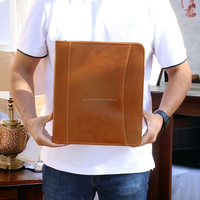 Porte-documents portable en cuir véritable de qualité supérieure avec logo personnalisé, format A4, style vintage, pour le bureau, papeterie de bureau