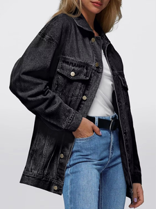 Chaquetas de mezclilla vintage lavadas de moda, extragrandes, acolchadas, con capucha, informales, de lona negra, transpirables, para exteriores, 360g - Product Image 3