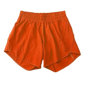 Shorts de sport jaune fluo pour femme, taille élastique, séchage rapide, tissu tricoté avec poches, coupe régulière, taille mi-haute, couleur unie - Product Image 6