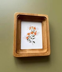 Wooden Handmade Creative Photo Rectangular Minimalist Wall Mount Vertical Display Artwork Orange Floral Design <b>Family</b> <b>Portrait</b> - Product Image 1