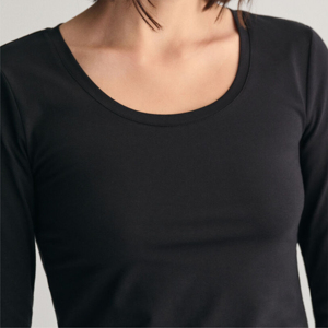 Women's <b>Black</b> <b>Long</b> <b>Sleeve</b> <b>T</b>-<b>Shirt</b> Scoop Neck Slim Fit Plain Dyed Solid Casual Jersey Tee - Product Image 3