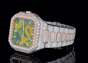 Luxury rectangular <b>diamond</b> wristwatch with green dial snake design gemstone encrusted bezel sparkling bracelet elegant timepiece - Product Image 4