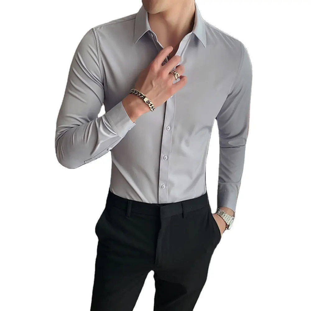 Wholesale Men's Business Twill Cotton Free Iron Long Sleeve White Men's Dress Shirt in different color dress casual shirts