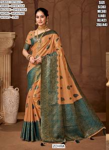 Sari Zareen Royale en soie brodée, traditionnel, anti-transpiration, infroissable, pour mariages et occasions festives, été comme hiver - Product Image 2