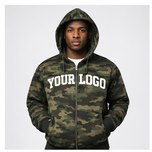 Custom Men’s Camo Zip Up Hoodie Heavyweight Camo Hoodies Streetwear OEM Manufacturer Camouflage Hooded <b>Jacket</b> 2026 - Product Image 1