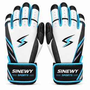 Gants de frappe Sinewy Sports blancs, noirs et or avec rayures, protection complète des doigts pour le baseball et le softball - Product Image 4