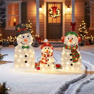 Decoración Navideña de 3 Piezas con Muñecos de Nieve Iluminados, 95 LED Blanco Cálido, Metal+Tela, Multicolor, Tamaños 30.5\"/25.5\"/20.5\", Luces de Navidad - Product Image 5