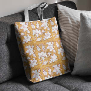 Bolsa de Mano Grande de Algodón Estampado, Hecha a Mano en India, Informal, para la Playa, Ligera, con Dos Asas - Product Image 1