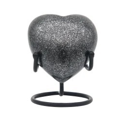 Urne funéraire noire en forme de cœur avec motif de feuille argentée pour cendres d'adultes, urne souvenir en forme de cœur pour cendres masculines et féminines - Product Image 4