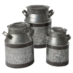 Set Of 3 Vintage Rustic Metal Galvanized <b>Tin</b> Milk Can Latest French Flower Vase for Home Decoration Metal <b>Bucket</b> - Product Image 1