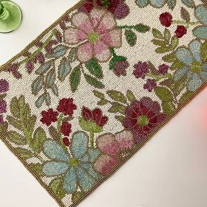 Handmade Embroidered Fabric Table <b>Runner</b> Rectangle <b>Green</b> Leaf Design Luxury Eco-Friendly Decorative Mat - Product Image 2