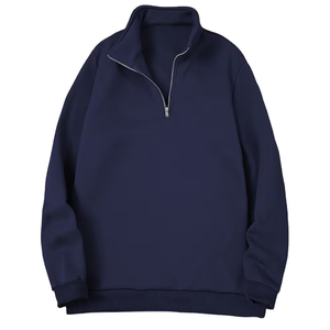 Sudadera de punto de verano para hombre, con media cremallera y cuello alto, estilo oversize, streetwear, con logo personalizado, de algodón grueso y forro polar. - Product Image 1