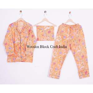 ชุดนอนผ้าฝ้ายลายดอกไม้ ดีไซน์สวยงามเรียบง่าย พิมพ์ลายด้วยมือ สำหรับผู้หญิง ชุดลำลองฤดูร้อนน้ำหนักเบา - Product Image 6