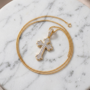 Stylish 10K <b>Gold</b> Plated Iced Bezel Set Cross Necklace Natural Stone <b>Pendant</b> Custom Jesus Fine Charms Christian Religious Jewelry - Product Image 3