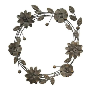 Corona Floral Rústica de Metal, Flores de Hierro Envejecido Marrón Vintage, Decoración Festiva Elegante y Minimalista para Puerta Principal de Otoño - Product Image 2