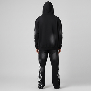 Conjunto Deportivo de Invierno para Hombre, Sudadera con Capucha y Pantalones de Algodón Grueso, Diseño Personalizado con Efecto Desgastado, Logotipo y Cordón Ajustable, Talla 2 - Product Image 4