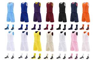 Ensemble de maillot de basket-ball sans manches unisexe, col en V, short en maille avec cordon de serrage, respirant, 100% polyester, couleur unie, vêtements de sport pour adultes - Product Image 3