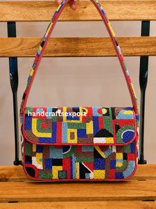 Handmade Multicolor Geometric Beaded Shoulder <b>Bag</b> <b>for</b> Women – Durable Fashion Purse, Custom Colors and Designs Available - Product Image 4