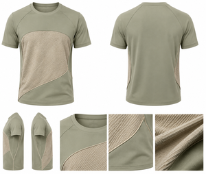 Men's Olive Green Sporty <b>T</b>-<b>Shirt</b> Short Sleeve O-Neck Raglan Quick Dry Regular Fit Knitted <b>Polyester</b>/Cotton Geometric Pattern - Product Image 5