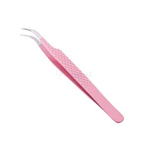 Pinzas para extensión de pestañas con revestimiento rosa, pinzas curvas de alta precisión para suministros de pestañas para salones de belleza profesionales - Product Image 3