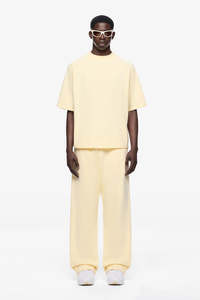 Camiseta Oversize para Hombre, Color Amarillo Claro, Mezcla de Algodón, Cuello Redondo, Estilo Casual Holgado, Ropa Urbana, Marca Privada Personalizada - Product Image 4