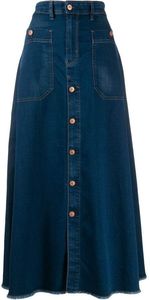 High Waisted Pleated Denim Midi Skirt Women A-Line Solid Casual Washed Jean Skirt Spring Style - Product Image 3