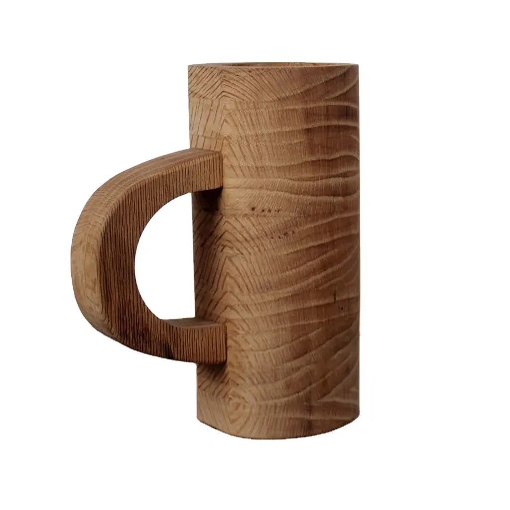 나무 커피 컵 손잡이와 찻잔 머그잔 마시는 나무 머그잔 찻잔 배럴 머그잔 손잡이가있는 나무 음료 용품