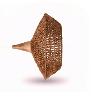 Lámpara Colgante de Fibra de Plátano Natural con Base de Madera Rústica, Lámpara de Techo de Paja Tejida, Linterna para Hogar Costero, Restaurante, Cafetería - Product Image 3