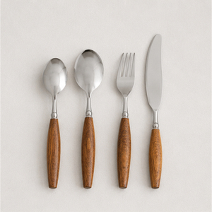 Ensemble de couverts en acier inoxydable avec manche en bois naturel, argenterie pour la maison, le restaurant et les cadeaux, vaisselle écologique - Product Image 3
