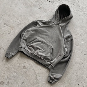 Oversized Black Hooded Sweatshirt Mens French Terry Cotton Pullover With Front Pocket Washed Finish Streetwear Style - Product Image 1