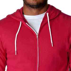 Sweat-shirt à capuche zippé rouge pour homme, coupe classique, en molleton de coton, couleur unie, avec poche, pour l'automne - Product Image 5