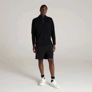 Chemise de sport pour homme noire à col zippé, manches longues, extensible dans quatre directions, respirante, séchage rapide, en coton tricoté et élasthanne/nylon - Product Image 5
