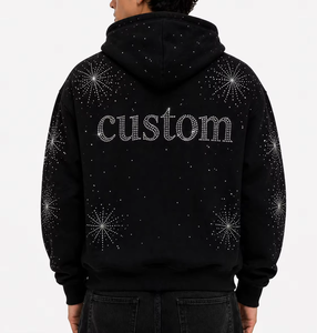 Sweats à capuche personnalisés Streetwear à motif étoile scintillante pour unisexe, coupe oversize, pull à capuche ample, avec strass thermocollants, 100% coton vierge, fournisseur - Product Image 3