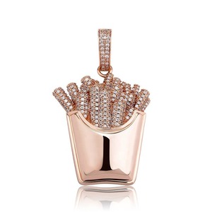 Collares con Colgante de Papas Fritas Chapado en Oro y Diamantes, Estilo Hip Hop, Joyería para Hombres y Mujeres - Product Image 3