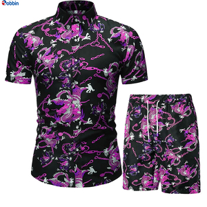 Summer Collection Customized Mens Beach Wear Button up Shirt Short Sleeve Beach Pant Set Men's Suits Comfortable and Breathable - Product Image 2