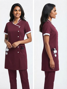 Blouse médicale à manches courtes pour infirmières, col montant, robe de travail médicale une pièce pour médecins et infirmières - Product Image 5