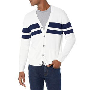 Cardigan blanc en tricot avec rayures marine, manches longues, fermeture boutonnée, pull d'automne, séchage rapide, respirant, épais - Product Image 5