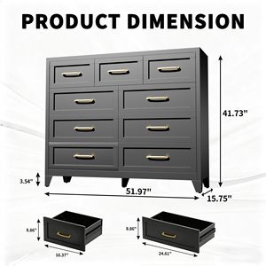 Commode haute à 9 tiroirs en métal noir avec tiroirs à glissière fluide, meuble de rangement peu encombrant pour chambre à coucher - Product Image 2