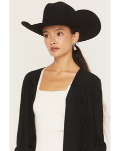 Boléro noir à franges pour femme, cardigan court ouvert sur le devant, style western bohème, haut drapé à manches longues, couverture légère, vente en gros OEM - Product Image 3