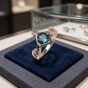 Anillo Geométrico de Plata 925 para Mujer con Topacio Azul Corte Princesa, Engaste en Bisel, Estilo Minimalista, Anillo de Compromiso - Product Image 5