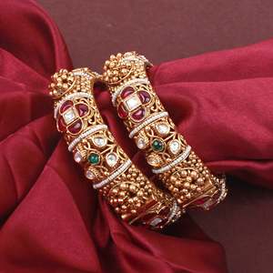 Sunidhi Antique Gold Plated Copper Alloy Designer Women's Casual Wedding Cuff Bangles From India - Product Image 1