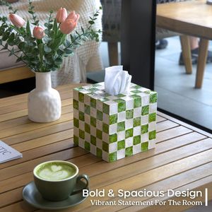 Boîte à mouchoirs carrée de luxe avec incrustation de coquillages, motif damier vert, nacre, distributeur de serviettes pour la maison, l'hôtel, vente en gros - Product Image 5