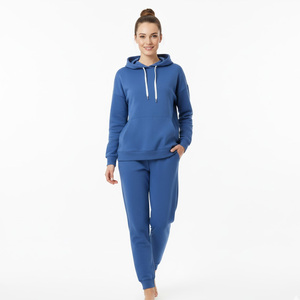 Ensemble de survêtement décontracté deux pièces pour femme en molleton épais, sweat-shirt à capuche et pantalon de jogging taille haute avec fermeture éclair et boutons, chaud pour l'hiver - Product Image 4