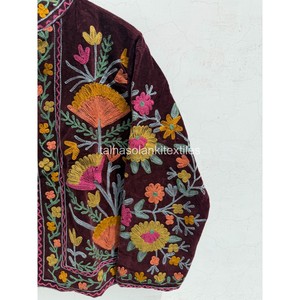 Veste en velours pour femme, motif floral brodé à la main, col mandarin, manches longues, manteau d'automne - Product Image 3