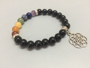 Pulsera de Obsidiana Negra con Dije de Flor, Joyería de Ágata Hecha a Mano, Venta al Por Mayor en Amayra Crystals Exports - Product Image 1